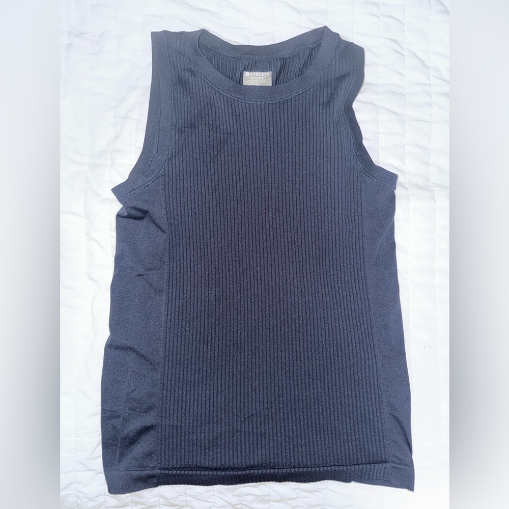 Athleta Navy Ribbed V-Neck Top